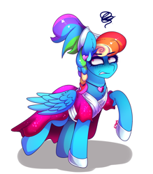 Size: 1425x1626 | Tagged: safe, artist:aaa-its-spook, imported from derpibooru, rainbow dash, pegasus, pony, sparkle's seven, alternate hairstyle, clothes, dress, ear piercing, earring, female, hoof shoes, jewelry, megaradash, necklace, piercing, rainbow dash always dresses in style, rainbow dash is not amused, raised leg, solo, unamused