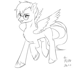 Size: 1748x1659 | Tagged: safe, artist:jdo, artist:卯卯七, imported from derpibooru, oc, oc only, oc:dr.picsell dois, pegasus, facial hair, glasses, moustache, sketch, unshorn fetlocks