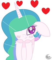 Size: 1024x1185 | Tagged: safe, artist:celestiaisbestponyyt, artist:princesslunayay, imported from derpibooru, princess celestia, alicorn, pony, :3, blushing, cute, cutelestia, digital art, ear fluff, female, floating heart, floppy ears, heart, hoof fluff, hooves on face, legitimately amazing mspaint, mare, ms paint, one eye closed, shading, simple background, solo, starry eyes, white background, wingding eyes, wink