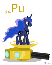 Size: 4000x5000 | Tagged: safe, artist:parclytaxel, imported from derpibooru, princess luna, alicorn, pony, series:joycall6's periodic table, .svg available, absurd resolution, chemistry, female, looking down, mare, new horizons, periodic table, plutonium, pun, radioisotope thermoelectric generator, simple background, smiling, solo, vector, visual pun, white background