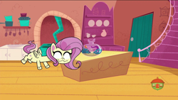 Size: 1920x1080 | Tagged: safe, imported from derpibooru, screencap, fluttershy, pegasus, pony, my little pony: pony life, the 5 habits of highly effective ponies, spoiler:pony life s01e34, female, g4.5, long neck, mare, solo, treehouse logo