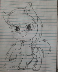 Size: 1080x1350 | Tagged: safe, artist:xyedoesthings, imported from derpibooru, oc, oc only, oc:flower power, earth pony, pony, clothes, earth pony oc, eyelashes, female, lineart, lined paper, mare, raised hoof, smiling, solo, traditional art