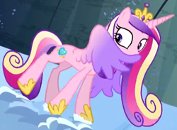 Size: 1426x1045 | Tagged: safe, imported from derpibooru, screencap, princess cadance, alicorn, pony, party pooped, colored wings, cropped, female, gradient wings, mare, snow, solo, spread wings, wings