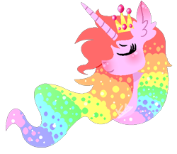 Size: 512x444 | Tagged: safe, artist:arctusthegoddess, artist:arctusthegoddessyt, imported from derpibooru, oc, oc only, pony, unicorn, crown, flowing mane, jewelry, lineless, multicolored hair, rainbow hair, regalia, simple background, simplistic art style, solo, sparkles, transparent background