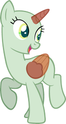 Size: 963x1803 | Tagged: safe, artist:pegasski, imported from derpibooru, oc, oc only, alicorn, pony, the mean 6, alicorn oc, bald, base, eyelashes, grin, horn, looking back, open mouth, raised hoof, simple background, smiling, solo, transparent background, two toned wings, wings