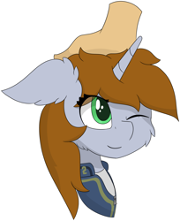 Size: 5224x6407 | Tagged: safe, artist:skylarpalette, imported from derpibooru, oc, oc only, oc:littlepip, pony, unicorn, fallout equestria, brown mane, bust, cheek fluff, disembodied hand, ear fluff, fallout, female, green eyes, hand, head pat, horn, mare, pat, simple background, simple shading, solo focus, stable-tec, stable-tec colors, transparent background, unicorn oc