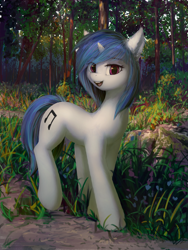 Size: 1920x2560 | Tagged: safe, artist:quvr, imported from derpibooru, dj pon-3, vinyl scratch, pony, unicorn, cute, female, flower, forest, horn, looking at you, mare, realistic, solo, tree