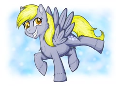 Size: 1600x1132 | Tagged: safe, artist:fishiewishes, imported from derpibooru, derpy hooves, pegasus, pony, cute, derp, derpabetes, female, flying, grin, mare, sky, smiling, solo