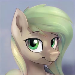 Size: 1024x1024 | Tagged: safe, artist:thisponydoesnotexist, imported from derpibooru, earth pony, pony, ai content, ai generated, bust, cute, female, generator:thisponydoesnotexist, green eyes, looking at you, mare, neural network, portrait, smiling, solo