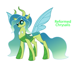 Size: 1149x1015 | Tagged: safe, artist:hate-love12, imported from derpibooru, queen chrysalis, changedling, changeling, changeling queen, changedling queen, changedlingified, cute, cutealis, female, mare, purified chrysalis, simple background, smiling at you, solo, standing, text, transparent background