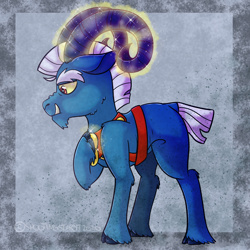 Size: 2000x2000 | Tagged: safe, artist:shootingstaryt, imported from derpibooru, grogar, sheep, cloven hooves, colored hooves, glowing horns, male, ram, solo, standing