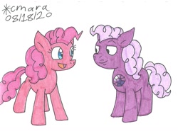 Size: 1218x899 | Tagged: safe, artist:cmara, imported from derpibooru, pinkie pie, earth pony, pony, amethyst (steven universe), crossover, duo, female, mare, open mouth, ponified, simple background, steven universe, traditional art, white background