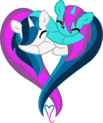 Size: 513x613 | Tagged: safe, artist:bronyxceed, imported from derpibooru, oc, oc only, oc:shadey, oc:winter rose, unicorn, duo, duo female, eyes closed, female, heart pony, horn, lesbian, oc x oc, shipping, simple background, transparent background, unicorn oc