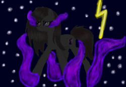 Size: 803x555 | Tagged: safe, artist:careness, imported from derpibooru, oc, oc only, oc:juliet light, earth pony, pony, black magic, dark magic, earth pony oc, lightning, magic, night, solo