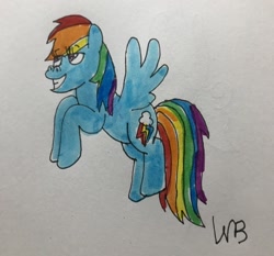 Size: 1280x1195 | Tagged: safe, artist:whistle blossom, imported from derpibooru, rainbow dash, pegasus, pony, cute, dashabetes, eye clipping through hair, eyebrows visible through hair, female, flying, grin, looking up, mare, signature, smiling, solo, traditional art