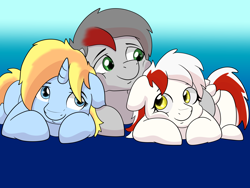 Size: 8000x6000 | Tagged: safe, artist:imposter dude, imported from derpibooru, oc, oc:arya, oc:move, oc:skydreams, pegasus, pony, unicorn, commission, cuddling, cute, daaaaaaaaaaaw, female, male, mare, simple background, snuggling, stallion