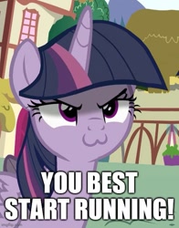 Size: 500x637 | Tagged: safe, edit, edited screencap, imported from derpibooru, screencap, mean twilight sparkle, twilight sparkle, pony, >:3, caption, cute, female, image macro, mare, mean twiabetes, solo, text