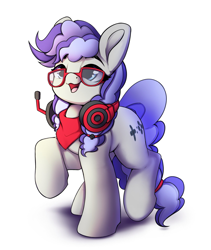 Size: 1727x2048 | Tagged: safe, alternate version, artist:hitbass, imported from derpibooru, oc, oc only, oc:cinnabyte, adorkable, bandana, cinnabetes, commission, cute, dork, female, gaming headset, glasses, headphones, headset, mare, meganekko, smiling