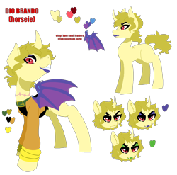 Size: 1980x1960 | Tagged: safe, artist:nootaz, imported from derpibooru, oc, oc only, pony, dio brando, jojo's bizarre adventure, reference sheet, simple background, solo, transparent background