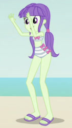 Size: 828x1468 | Tagged: safe, imported from derpibooru, screencap, starlight, starshine, equestria girls, equestria girls series, beach, clothes, cropped, feet, female, sandals, solo, starshine's beach shorts swimsuit, striped swimsuit, swimsuit