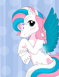 Size: 1328x1728 | Tagged: safe, alternate version, artist:the_arts_perfume, imported from derpibooru, star catcher, pegasus, pony, female, g3, mare, rearing, signature, smiling, solo, unshorn fetlocks