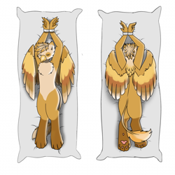 Size: 960x960 | Tagged: safe, imported from derpibooru, oc, anthro, griffon, body pillow, bondage, bracer, commission, paw pads, paws, pillow, wings, ych result