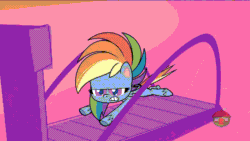 Size: 800x450 | Tagged: safe, imported from derpibooru, screencap, rainbow dash, pegasus, pony, my little pony: pony life, the mysterious voice, spoiler:pony life s01e33, animated, female, g4.5, gif, mare, running, treadmill, treehouse logo