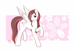 Size: 1090x744 | Tagged: safe, artist:dieva4130, imported from derpibooru, oc, oc only, oc:sakura drop, pegasus, pony, female, mare, one hoof raised, ponysona, raised hoof, solo