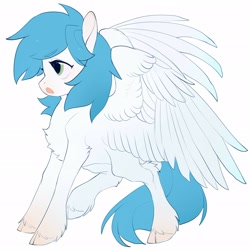 Size: 2048x2048 | Tagged: safe, artist:amo, imported from derpibooru, oc, oc only, pegasus, pony, cloven hooves, horn, open mouth, simple background, solo, spread wings, unshorn fetlocks, white background, wings