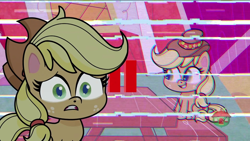 Size: 1920x1080 | Tagged: safe, imported from derpibooru, screencap, applejack, earth pony, pony, don't look a .gif horse in the mouth, my little pony: pony life, spoiler:pony life s01e31, breaking the fourth wall, female, g4.5, mare, pause