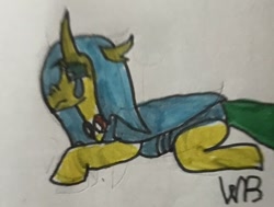 Size: 640x485 | Tagged: safe, artist:whistle blossom, imported from derpibooru, queen chrysalis, changedling, changeling, changeling queen, changedling queen, crying, cute, cutealis, female, mare, marker drawing, purified chrysalis, sad, simple background, sitting, solo, traditional art, whistleverse, white background