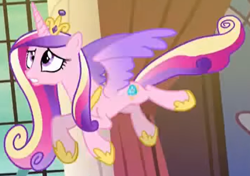 Size: 1380x969 | Tagged: safe, imported from derpibooru, screencap, princess cadance, alicorn, pony, princess spike (episode), cropped, female, flying, mare, solo, spread wings, wings, worried