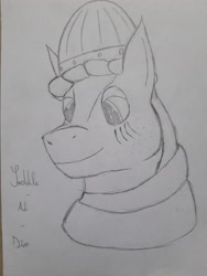 Size: 4608x3456 | Tagged: safe, artist:crainn, imported from derpibooru, oc, oc only, pony, saddle arabian, helmet, history, solo, traditional art