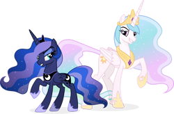 Size: 1280x838 | Tagged: safe, artist:inaactive, artist:pumpkinpieforlife, imported from derpibooru, princess celestia, princess luna, alicorn, pony, absurd resolution, alternate hairstyle, duo, duo female, female, grin, lidded eyes, looking at you, mare, raised hoof, royal sisters, siblings, simple background, sisters, smiling, smiling at you, transparent background, vector
