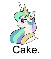 Size: 2398x2793 | Tagged: safe, artist:cocaine, imported from derpibooru, princess celestia, alicorn, pony, bust, cake, female, food, frown, lidded eyes, mare, meme, profile, serious, serious face, simple background, solo, text, white background, wojak