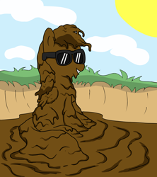 Size: 1600x1800 | Tagged: safe, artist:amateur-draw, imported from derpibooru, rainbow dash, pegasus, pony, covered in mud, female, mare, messy, mud, mud bath, muddy, simple background, solo, sunglasses