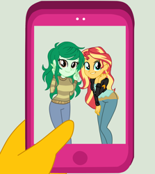 Size: 2044x2292 | Tagged: safe, artist:gmaplay, imported from derpibooru, sunset shimmer, wallflower blush, equestria girls, equestria girls series, cell, female, photo