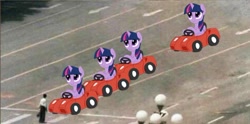 Size: 490x243 | Tagged: safe, edit, imported from derpibooru, twilight sparkle, human, pony, unicorn, /mlp/, 1989, car, china, clone, clones, comments locked down, communism, crossing the line twice, duckery in the description, funny, funny as hell, history, irl, parody, photo, politics, ponies in real life, protest, street, tank man, this ended in death, this will end in death, this will end in genocide, this will end in gulag, this will not end well, tiananmen square, type 59