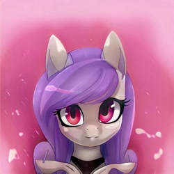 Size: 1024x1024 | Tagged: safe, artist:thisponydoesnotexist, imported from derpibooru, oc, oc only, earth pony, pony, abstract background, ai content, ai generated, bust, female, generator:thisponydoesnotexist, looking at you, mare, neural network, solo