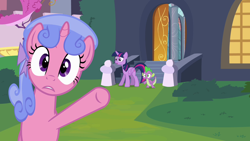 Size: 1280x720 | Tagged: safe, imported from derpibooru, screencap, royal ribbon, spike, twilight sparkle, alicorn, dragon, pony, unicorn, princess twilight sparkle (episode), season 4, female, male, mare, missing accessory, open mouth, pointing, twilight sparkle (alicorn)