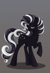 Size: 4100x6000 | Tagged: safe, artist:xsatanielx, imported from derpibooru, nightmare rarity, pony, unicorn, absurd resolution, ethereal mane, female, gradient background, grayscale, looking at you, mare, monochrome, raised hoof, rcf community, shadow, simple background, solo