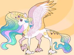 Size: 1024x768 | Tagged: safe, artist:rainydayjitters, imported from derpibooru, princess celestia, alicorn, pony, crown, cutie mark, ethereal mane, female, hoof shoes, jewelry, mare, regalia, solo, two toned wings, unshorn fetlocks, wings