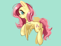 Size: 1600x1200 | Tagged: safe, artist:royal, imported from derpibooru, fluttershy, pegasus, pony, cute, female, looking back, shyabetes, simple background, smiling, solo