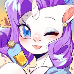 Size: 1754x1754 | Tagged: safe, artist:royal, imported from derpibooru, part of a set, rarity, pony, :p, blushing, bust, cute, female, mare, one eye closed, portrait, raribetes, solo, summer, tongue out, wink