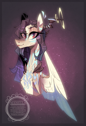 Size: 1023x1500 | Tagged: safe, artist:manella-art, imported from derpibooru, oc, oc only, oc:adela, pegasus, pony, bust, female, horns, mare, portrait, solo