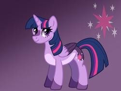 Size: 1024x768 | Tagged: safe, artist:rainydayjitters, imported from derpibooru, twilight sparkle, alicorn, pony, alternate design, female, solo, twilight sparkle (alicorn), two toned wings, wings