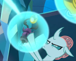 Size: 691x561 | Tagged: safe, imported from derpibooru, screencap, ocellus, changedling, changeling, school raze, cropped, determined, female, holding, magic, solo, talisman of mirage