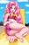 Size: 683x1024 | Tagged: safe, artist:focusb, edit, editor:thomasfan45, imported from derpibooru, pinkie pie, human, equestria girls, adorasexy, ass, balloonbutt, barefoot, beach, beach babe, beach chair, bedroom eyes, bow, breasts, busty pinkie pie, butt, chair, clothes, contortionist, cute, diapinkes, eyeshadow, feet, female, flexible, legs, looking at you, lying down, makeup, one-piece swimsuit, open mouth, sand, sexy, solo, swimsuit, thighs, tricolor swimsuit