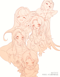 Size: 821x1050 | Tagged: safe, artist:dengdengbobo, artist:火丁火丁, imported from derpibooru, fluttershy, butterfly, human, rabbit, animal, anime, anime style, bandage, cute, dream, eyes closed, flower, humanized, monochrome, multeity, shyabetes, simple background, white background