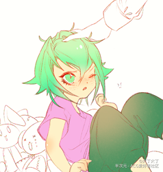 Size: 741x779 | Tagged: safe, artist:dengdengbobo, artist:火丁火丁, imported from derpibooru, spike, human, head pat, humanized, male, offscreen character, pat, solo